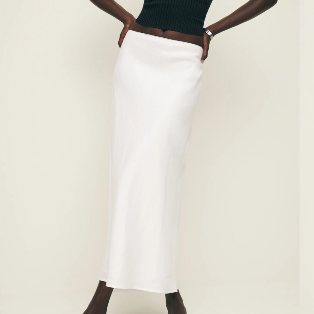 Reformation Layla White Linen Skirt